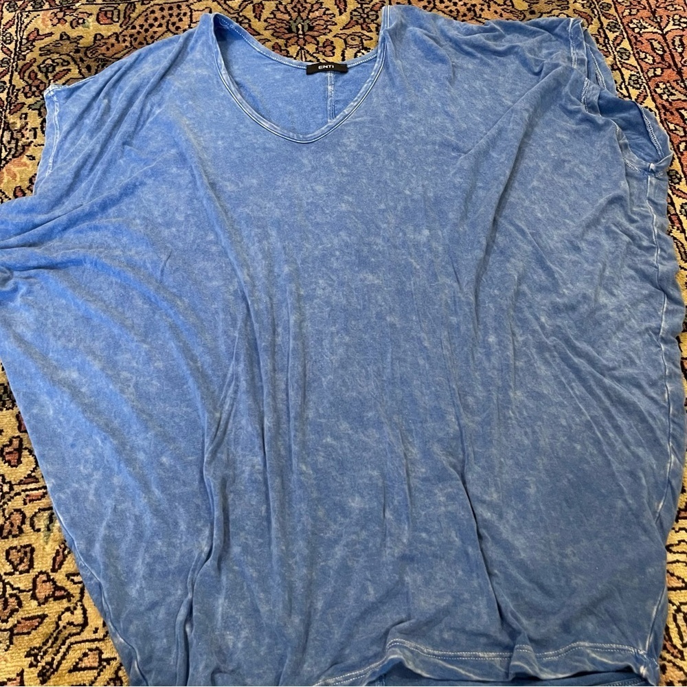 Enti Blue Flowy Oversized V Neck Short Sleeve Top Women’s Size S - Picture 3 of 6
